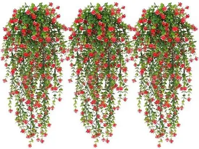 Produktbild von 3er-Pack kunstliche Blumensträuße, kunstliche Kletterpflanzen, kunstliche Plastik-Rattanranken, kunstliche Kamelienblüten für Haus, Garten und Hochzeitsdekoration