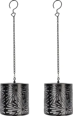 Image de lanterne solaire 2pcs avec mode flash Imperméable à la pluie Lampe solaire rétro à effet lumineux 3D pour terrasse extérieure Décoration de jardin