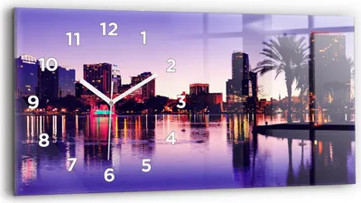Produktbild von Wallfluent Wanduhr – Stilles Quarzuhrwerk - Uhr Dekoration Wohnzimmer Schlafzimmer Küche - Zifferblatt - weiße Zeiger - 60x30 cm - Orlando Panorama der Stadt
