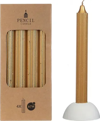 Produktbild von Kerzen-Set mit 4 Bleistiftkerzen in Metallic Gold, Durchmesser 2,2 cm, Höhe 20 cm