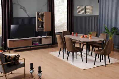 Obrázek produktu pro Jídelní set Jídelní stůl Jídelní set Židle Vitrína RTV set Stůl Jídelní set Jídelní set