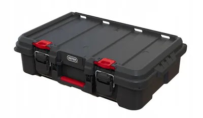 A black tool case with red accents, shown from a diagonal angle on a white background.