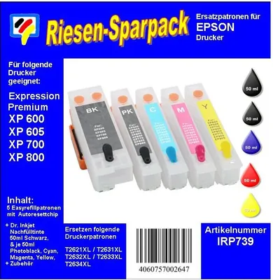 Produktbild von IRP739 - Starterpack CISS / Easyrefill T26 + T26XL inkl. 250ml Dr.Inkjet Premium Nachfülltinte