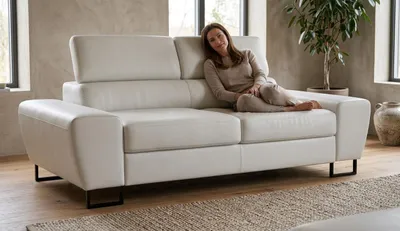 Produktbild von Schlafsofa SAVIO 2 Boston – mit Schlaffunktion, Kunstleder in Weiß, Family Meble, KI-generiertes Bild