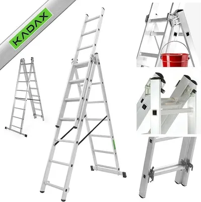 Imagen del producto de Escalera de aluminio Silecomplaza, escalera de pie plegable con 4 peldaños, capacidad de hasta 125 kg, escalera de peldaños con plataforma, escalera de seguridad de aluminio