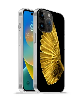 Produktbild von MuchoWow® Handyhülle Schutzhülle Hülle für Apple iPhone 14 Pro - Softcase Goldene Flügel auf schwarzem Hintergrund Silikon Softcase Handy Hülle - Umschlag