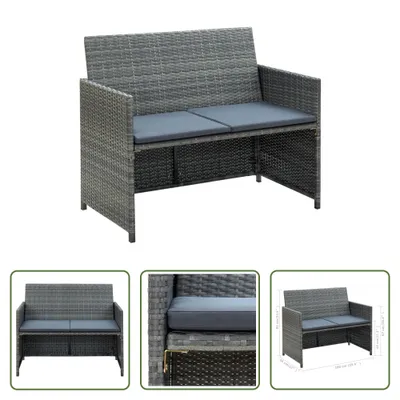 Image de The Living Store Canapé de jardin 2 places avec coussins Gris Poly Rattan