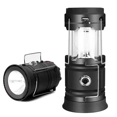 Zdjęcie produktu dla Lampa kempingowa LED, teleskopowa, czarna, wykonana z ABS i stali nierdzewnej, czas pracy: 5-9 godzin