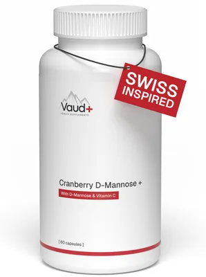 Produktbild von Vaud Cranberry D-Mannose Forte - Blasen Support & Komfort - 722 mg Cranberry Extrakt mit Mannose & Vitamin C - Unterstützt Harnwege und Abwehrkräfte