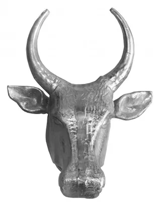 Obrázok produktu pre Casa Padrino, dizajnová socha "Torero" s hlavou býka, vyrobená z lešteného hliníka, striebornej farby, výška 70 cm, šírka 58 cm, hĺbka 42 cm