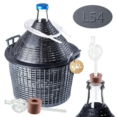 Productafbeelding van KADAX glazen gistballon-set "Alatri", met kunststofmand en gistaccessoires, rubberen afsluiting, glazen gistbuis, fles en aftapkraan, 54 liter
