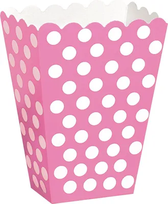 Image de 8x Boîte à pop-corn rose à pois blancs