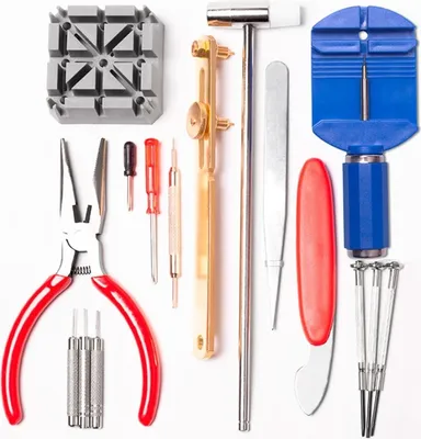 Produktbild von 16 teiliges Uhrmacherwerkzeug Set, Werkzeug Uhren und Schmuck Reparatur, Set beinhaltet Uhrengehäuseöffnungswerkzeug, Federstegwerkzeug, Gehäusehalter,  Pinzette, Gehäuseöffnungsmesser u.v.m