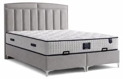 Produktbild von Bett mit Matratze Moderner Stil Grau Bett mit Stauraum Weiche Polsterun