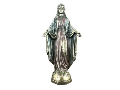 Zdjęcie produktu dla Figurka Matki Boskiej w stylu veroneńskim WU75009A4 | Ręcznie malowana rzeźba Madonny w brązowym wykończeniu | Dekoracja religijna, pomysł na prezent, 25 cm
