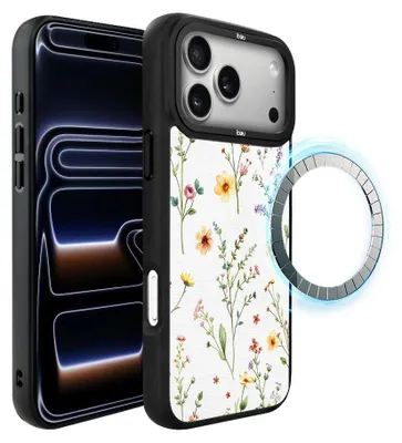 Zdjęcie produktu dla Etui do iPhone 17 Pro Max, kompatybilne z MagSafe, czarne matowe boki, letnie kwiaty
