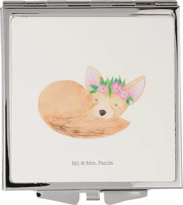 Produktbild von Mr. & Mrs. Panda Kleiner Spiegel Wüstenfuchs Blumen - Weiß - Geschenk, Mini, Taschenspiegel, Schminkspiegel, Blumenkranz, Afrika, Handspiegel, Wüste, Glücklich