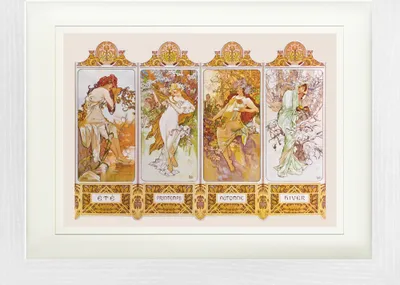 Obrázok produktu pre Alfons Mucha Zarámovaný obraz s elegantným paspartou | Obrazy na stenu | V ráme - Štyri ročné obdobia, 1896 (30 x 40 cm)