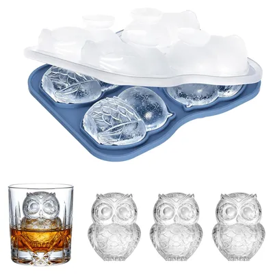 Produktbild von Silikon-Eiswürfelform, groß, BPA-frei, mit Deckel, für Cocktails und Getränke (blau)