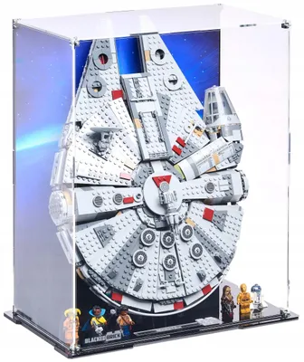Image de Vitrine verticale noire pour LEGO® 75257 Star Wars – Faucon Millenium™, avec fond imprimé