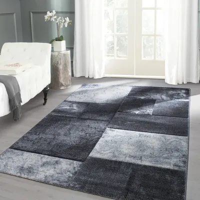 Produktbild von Moderner Design Teppich mit grafischem Muster - Kurzflor für Wohnzimmer, Büro, Schlafzimmer & Jugendzimmer, Größe: 140 x 200 cm, Farbe: Grau-4