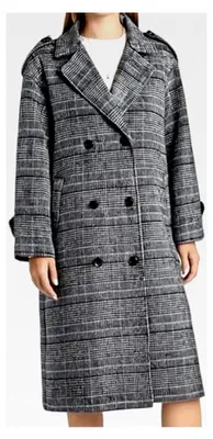 Produktbild von Eleganter Damen-Wintermantel aus Wolle mit zweireihiger Knopfleiste in großen Größen, langer Trenchcoat für Herbst und Winter, lässiger Business-Blazermantel mit Taschen, Erbsenmantel
