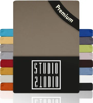 Produktbild von STUDIO Premium Spannbettlaken 140x200cm - 160x220cm, 170g/m² gekämmte Baumwolle mit 3% Elasthan,  100, Bettlaken auch für hohe Matratzen, Boxspringbetten und Wasserbetten bis 35cm - Taupe