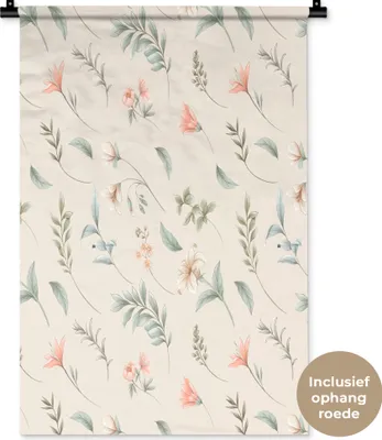 Produktbild von MuchoWow® Wandteppich Wandbehang Blumen - Blätter - Muster 60x90 cm Tapisserie Dekoration Wandtuch - Foto-Teppich - Abwaschbar