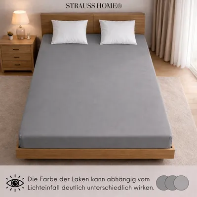 Produktbild von Strauss Home® Premium Spannbettlaken – 160 g/m² Gekämmte Baumwolle – Jersey in Hotelqualität – Formstabil & Langlebig – Rundumgummi – Für Matratzen bis 27 cm – 90x200-100x200 cm - Dunkelgrau / Taupe