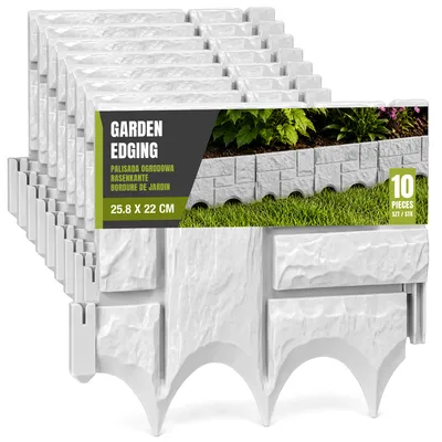 Produktbild von Gartenpalisade Rasenkante Steinoptik 258 cm - 10er Set Kunststoff Beetumrandung steckbar Weiß