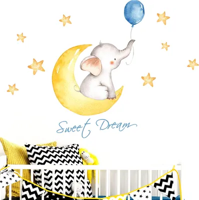 Produktbild von Little Deco Aufkleber Elefant & Spruch Sweet Dream I M - 139 x 63 cm (BxH) I Mond und Sterne Wandbilder Wandtattoo Kinderzimmer Tiere Deko Babyzimmer Junge DL190