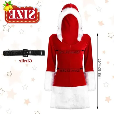 Damen Weihnachtsmann Kostüm mit Kapuze für Feiertage - Sexy Cosplay Outfit für Damen - Perfekt für Weihnachten und