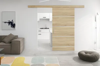 Zdjęcie produktu dla Drzwi przesuwne naścienne EKO-5 | Dąb Sonoma | Z samodomykaczem | 106×205 cm
