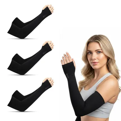 Produktbild von 3 Paar Armstulpen Unisex Schwarz Atmungsaktiv UV-Schutz Kühlend