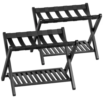 Imagen del producto de Soportes para maletas plegables, 2 unidades, de bambú, con estante, para dormitorios