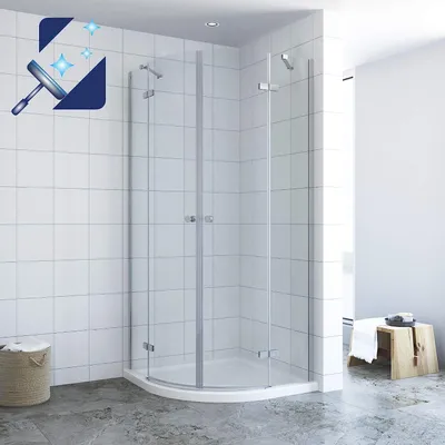 Produktbild von Duschkabine Runddusche 90 x 90cm Eckeinstieg mit Drehtüren mit Nanobeschichtung Viertelkreis Dusche Duschabtrennung Duschwand Radius 55cm aus 6mm ESG Glas Höhe 195cm Klarglas matt silber rahmenlos