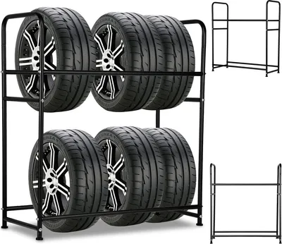 Produktbild von Jopassy Reifenständer Stahlkonstruktion in Zwei Schichten für 8 Reifen Schwarz Pulverbeschichtet Werkstattregal Reifenständer 107×46×117cm