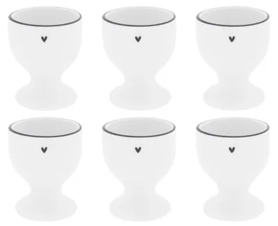 Produktbild von 6er Set Eierbecher Heart weiß mit schwarzem Herz H 6cm D 5cm Bastion Collections