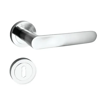 Produktbild von Domino Türgriff OVAL-R M6 Drückergarnitur BB-Buntbart Set Rund BB Rosette Türklinke für Zimmertür, Kellertür & Innentür Aluminium glänzendes Chrom