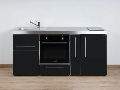 Produktbild von Stengel Miniküche MPB 180 A Schwarz mit Kühlschrank, Backofen, Apothekerschrank