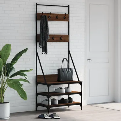 Obrázek produktu pro Stojan na oblečení s prostorem pro obuv černý Hnědý dub / 70 x 40 x 184 cm