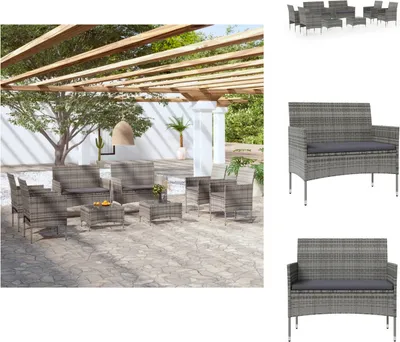 Produktbild von vidaXL 8-tlg. Garten-Lounge-Set mit Auflagen Poly Rattan Grau - Gartenmöbel-Sets