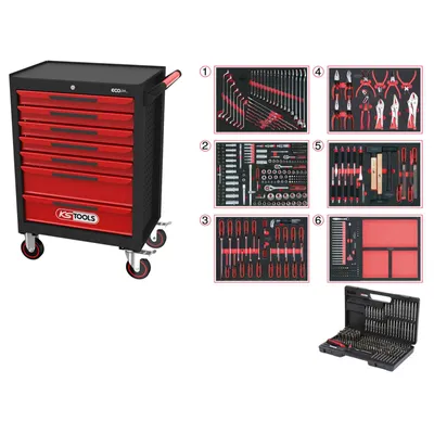 Produktbild von KS-Tools Werkstatt-Wagen ECOline, Werkzeugwagen, Montagewagen mit Ø125mm Rädern - 598-teilig