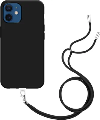 Image de Cazy Coque avec Cordon compatible avec iPhone 12 / 12 Pro Coque avec Cordon - Coque Flexible - Noir
