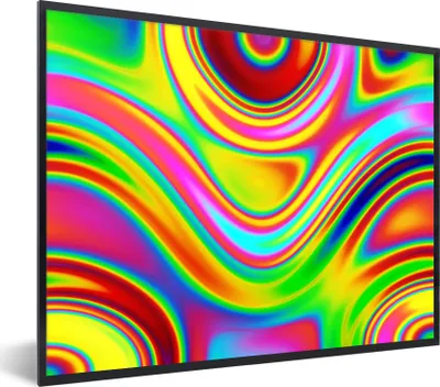 Produktbild von MuchoWow® Gerahmtes Poster Kunst - Wellen - Farben - Psychedelisch 80x60 cm - Poster mit Schwarzem Bilderrahmen Wandposter Rahmen Foto Bilder - Schwarzem - Mit Gestell