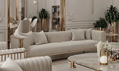 Produktbild von Casa Padrino Luxus Art Deco 3er Sofa Grau / Gold 260 x 96 x H. 75,5 cm - Wohnzimmer Sofa - Wohnzimmer Möbel - Art Deco Möbel - Luxus Möbel - Art Deco Einrichtung - Luxus Einrichtung