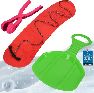 Produktbild von KOTARBAU® Spielset Snowboard Schneeballzange Poporutscher für Kinder Spielset für den Schnee Rutschbahn Snowboard Schneeballautomat Rot, Rosa & Grün