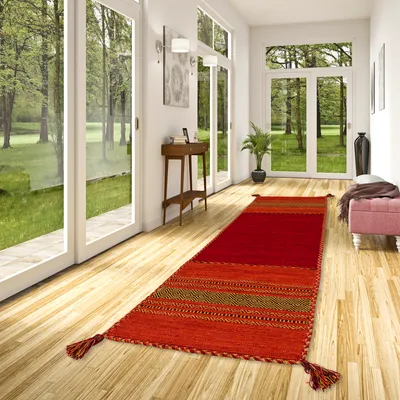 Produktbild von Läufer Natur Teppich Kelim Navarro Rot Orange, Größe:70x140 cm
