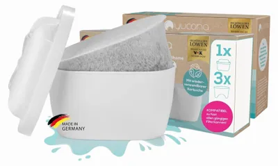 Obrázek produktu pro startovací sada vodního filtru yucona® na cca 6 měsíců pro všechny systémy filtračních konvic Opakované použití 96% úspora plastu Aktivní uhlí z kokosových skořápek