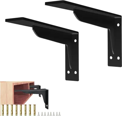 Productafbeelding van Zware Plankbeugels - Muursteunen Hoek - Stevig Ophangen - Diagonale Lasversterking - Set van 2 - Zwart